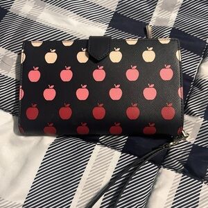 Kate Spade Black and Pink Apple Print Wallet No Callouts